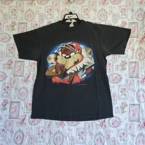Vtg 90's Looney Tunes Taz‎ Football T Shirt Men's Size XL Double Sided Y2K